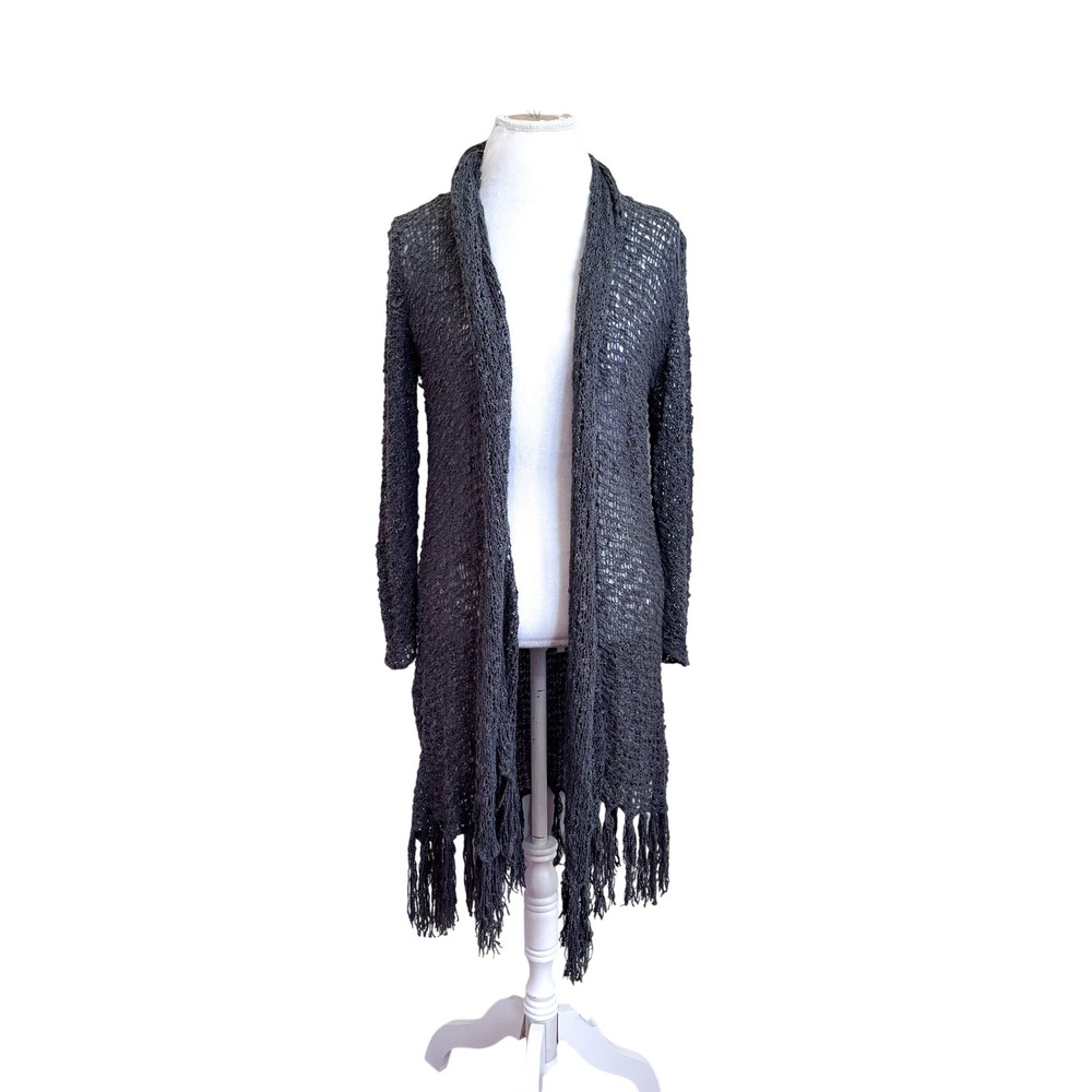 Lost River Clothing Boho Fringe Open Knit Crochet Beach Duster Cardigan One Size